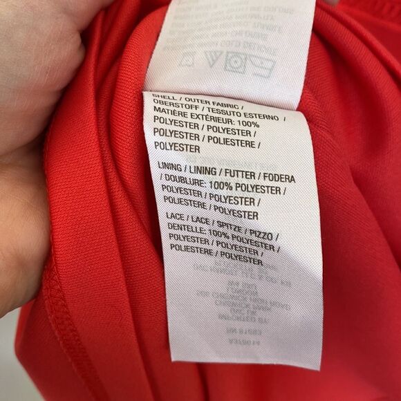 All Worthy Hunter McGrady Chiffon Dress with Lace Insets in Lollipop Red Size 12 - Picture 6 of 9